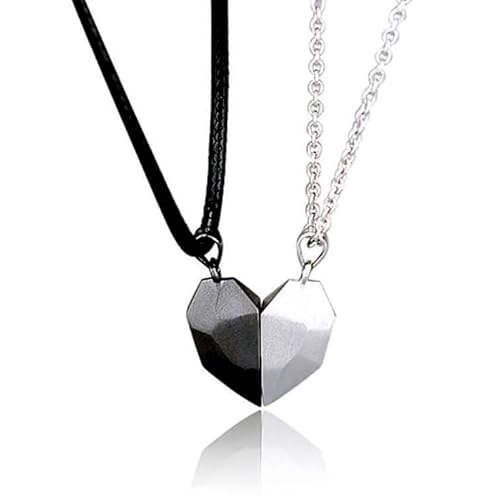Freundschaftskette Magnetisches Facette-Herz Schwarz Silber von LGT JWLS