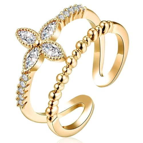 Gedrehter Goldfarbener Damen-Ring mit Blume Zirkonia von LGT JWLS