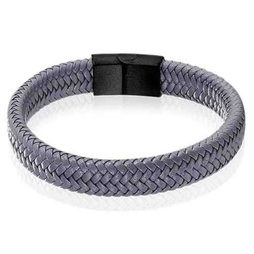 Geflochtenes Lederarmband Herren Edelstahl Verschluss Grau Schwarz-20.5cm von LGT JWLS