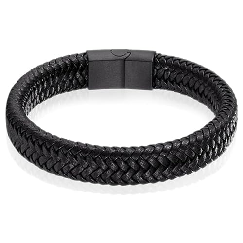 Geflochtenes Lederarmband Herren Edelstahl Verschluss Schwarz-20.5cm von LGT JWLS