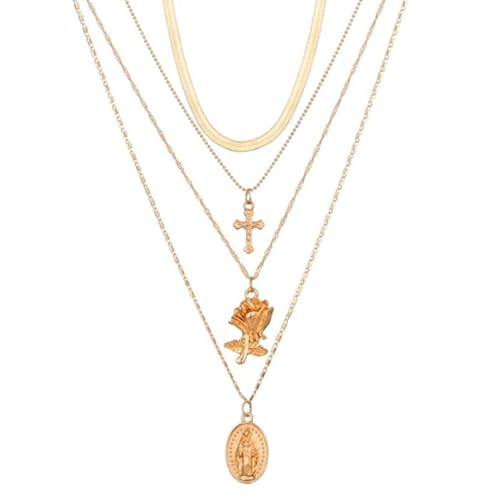 Geschichtet Damen Halskette Gold Kreuz Rose Minze von LGT JWLS