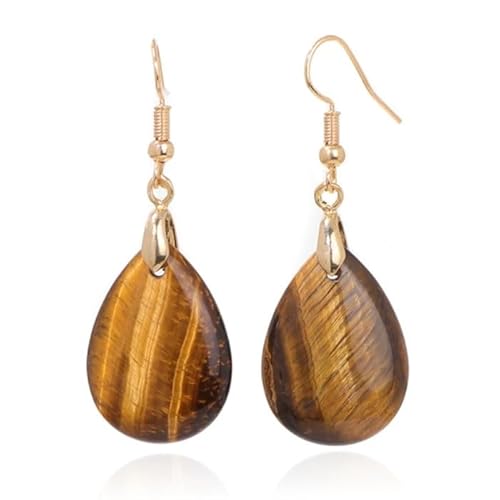 Goldene Ohrringe für Frauen mit Tropfenförmigem Tigerauge Anhänger von LGT JWLS