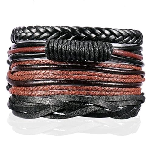 Herren Armbänder Set Geflochtenes Leder Seil Schwarz Braun von LGT JWLS