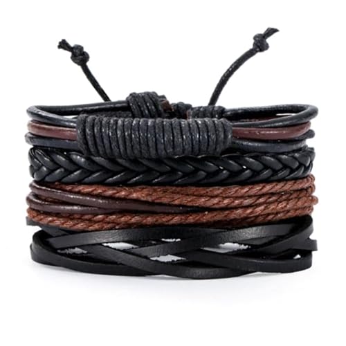 Herren Armbänder Set geflochtenes Leder Seil Braun Schwarz von LGT JWLS