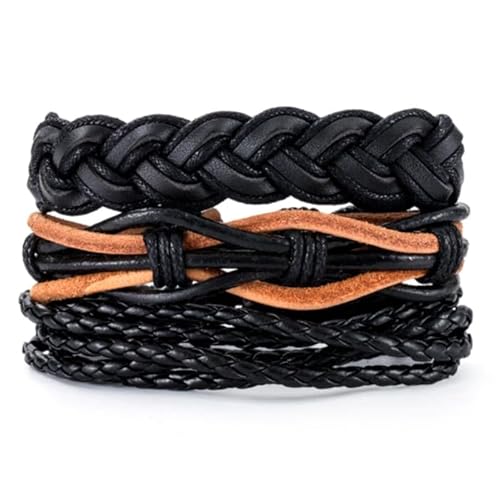 Herren Armbänder Set handgefertigtes geflochtenes schwarzes Leder von LGT JWLS