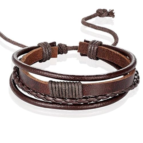 Herren Armband Leder Braun Einstellbare Seil Multi Armband von LGT JWLS