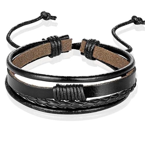 Herren Armband Leder Schwarz Verstellbares Seil Multi Armband von LGT JWLS