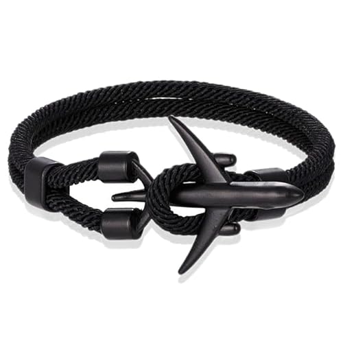 Herren Armband Paracord Flugzeug Anker Schwarz-21cm von LGT JWLS