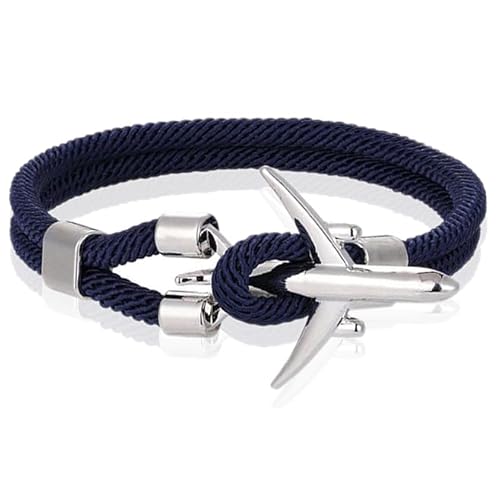 Herren Armband Paracord Flugzeug Anker Silber Blau 19cm von LGT JWLS