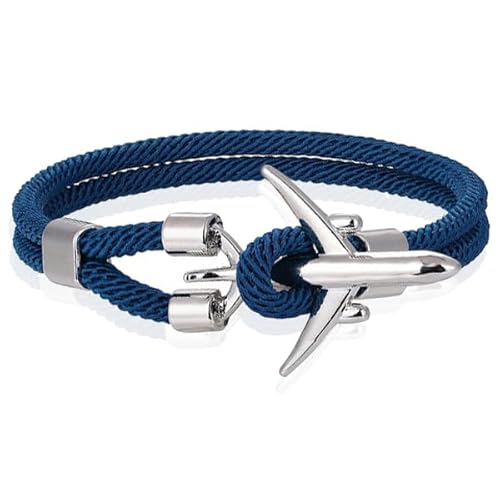Herren Armband Paracord Flugzeug Anker Silber Hellblau-19cm von LGT JWLS