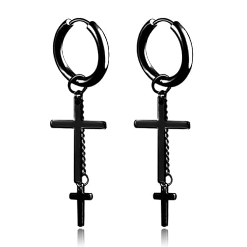 Herren Ohrringe Edelstahl schwarz Kreuz und Kette mit Zwickel von LGT JWLS