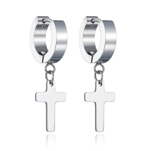 Herren Ohrringe Silber aus Edelstahl mit einem Kreuz von LGT JWLS