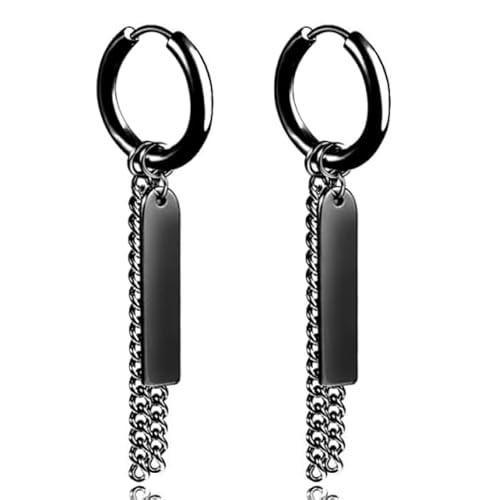 Herren Ohrringe schwarz aus Edelstahl mit einer Stange und Kette von LGT JWLS