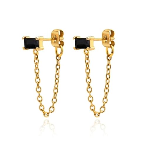 LGT JWLS Damen Ohrringe - Gold Edelstahl mit schwarzem Zirkonia, Knopf und Halskette von LGT JWLS