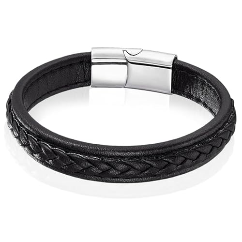 LGT Jewels Herren Armband Schwarz Leder Geflochten Edelstahl Schließung-23cm von LGT JWLS