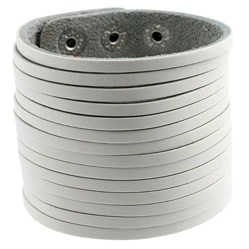 Leder Herren Armband Druckknopf Breit Weiß von LGT JWLS