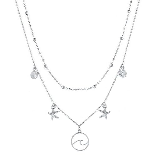 Multi Layer Damen Halskette Ocean Shell Starfish Silber von LGT JWLS