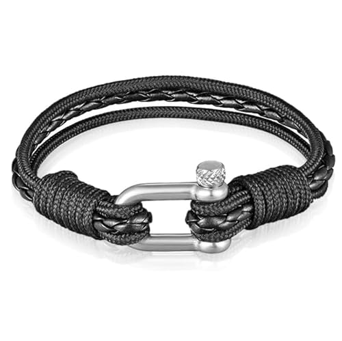 Nauitische Armband Herren Paracord Geflochtenes Leder Schwarz von LGT JWLS