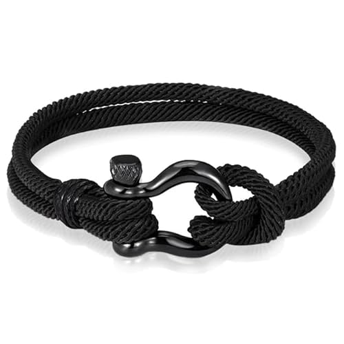 Nautische Herren Armband Paracord Edelstahl Anker Schwarz -21cm von LGT JWLS