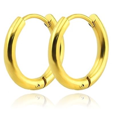 Schmale Edelstahl Ohrringe Goldfarben-12mm von LGT JWLS