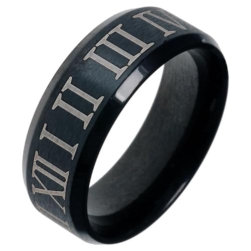 Schwarzer Stahlring mit römischen Ziffern-22mm von LGT JWLS