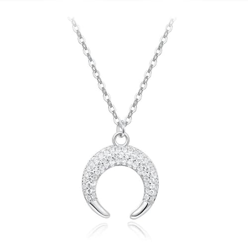Silber Farbe Edelstahl Damen Halskette mit Mond Zirkonia Anhänger von LGT JWLS