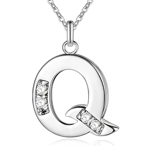 Silberfarbene Buchstabe Q Damen Halskette mit Zirkonia von LGT JWLS