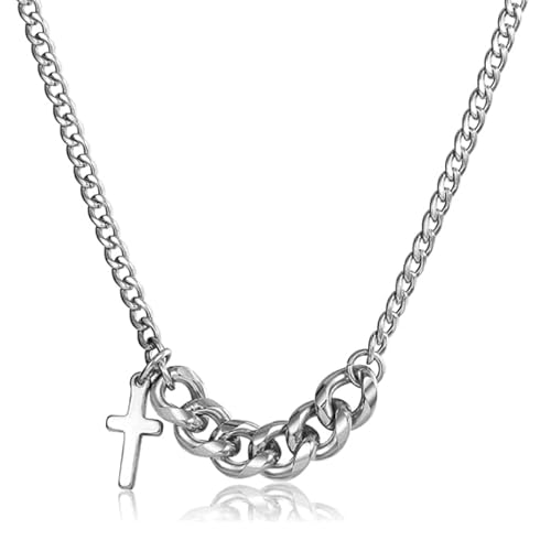 Silberfarbene Herren-Halskette mit Glied und Kreuz von LGT JWLS