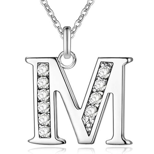Zilverkleurige Letter M Dames Ketting met Zirkonia von LGT JWLS