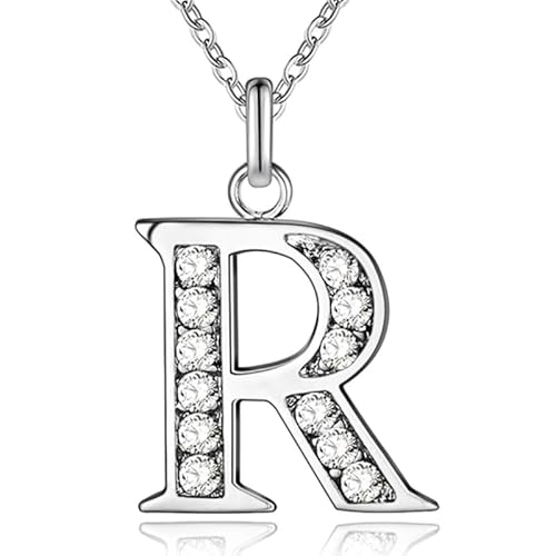 Silberne Buchstabe R Damen Halskette mit Zirkonia von LGT JWLS