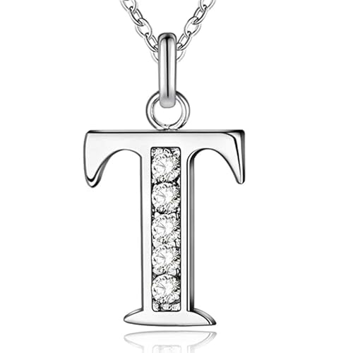 Silberne Buchstabe T Damen Halskette mit Zirkonia von LGT JWLS