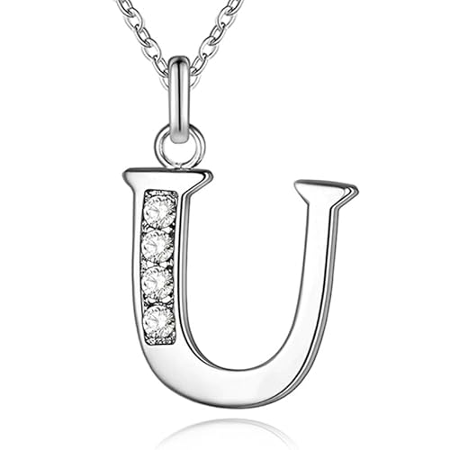 Silberne Buchstabe U Damen Halskette mit Zirkonia von LGT JWLS