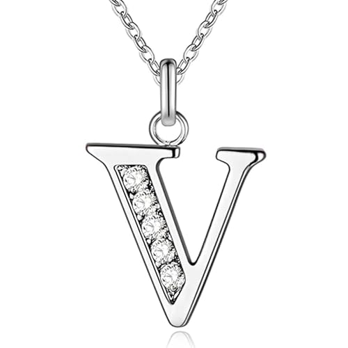 Zilverkleurige Letter V Dames Ketting met Zirkonia von LGT JWLS