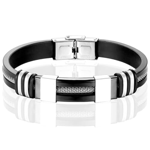 Silikonarmband Edelstahl Mesh Schwarz Silber von LGT JWLS