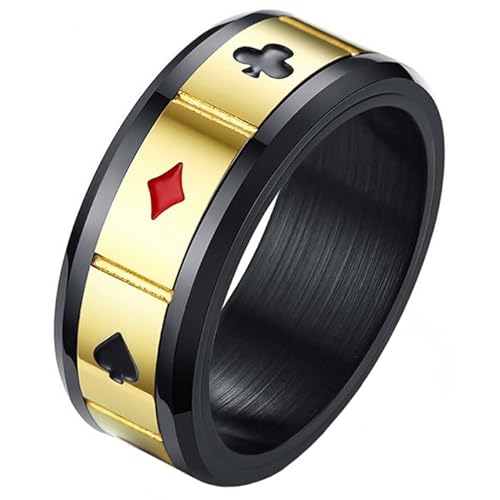 Stahl Herren Ring Glückskarten Spinner Gold Schwarz-19mm von LGT JWLS