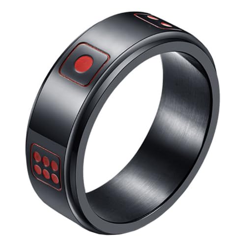 Stahl Herren Ring Würfel Spinner Schwarz Rot-20mm von LGT JWLS