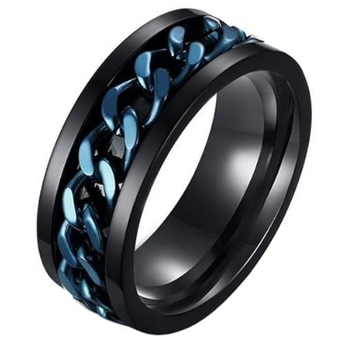 Stahl Herrenring mit kubanischer Kette Schwarz Blau-19mm von LGT JWLS
