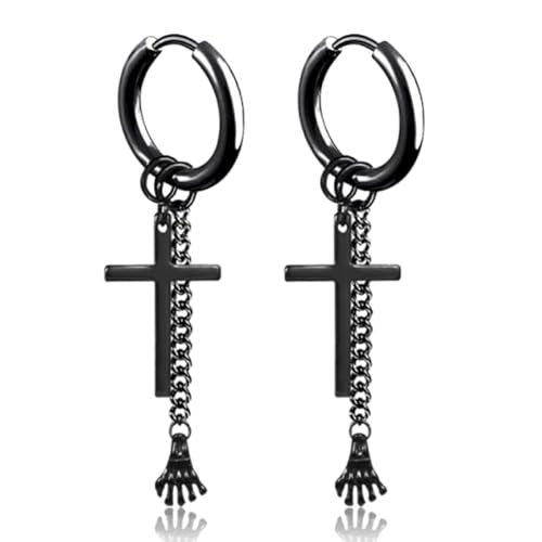 Stahl Ohrringe Herren schwarz Stahl Halskette und Kreuz von LGT JWLS