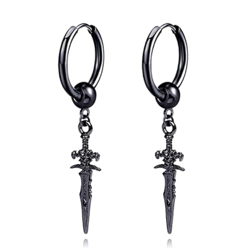 Stahl Ohrringe für Herren schwarz mit einem Dolch Anhänger von LGT JWLS