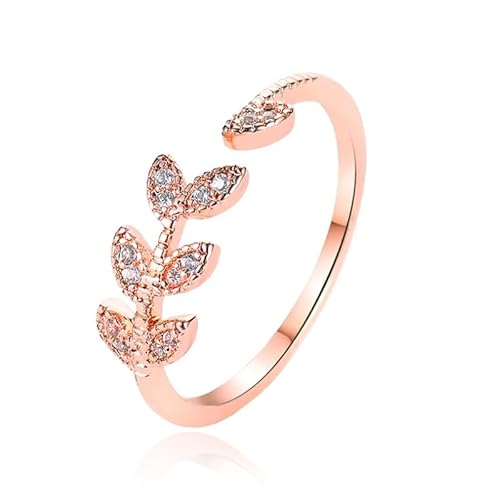 Verstellbare Damen Ewigkeit Ring mit Blättern - Kupfer/Rose mit Zirkonia Strass von LGT JWLS
