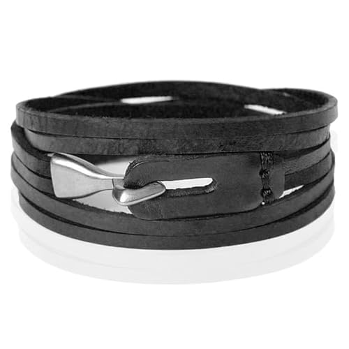 Wickelarmband Herren Schwarz Leder Haken von LGT JWLS