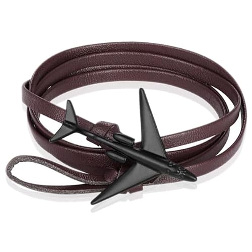 Wrap Armband Herren Leder Flugzeug Anker Schwarz Braun von LGT JWLS