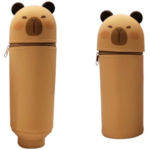 LGWJHCY Telescopic Pencil Case 2 In 1 Soft Silicone Kawaii Capybara Desktop Pen Holder Zipper Closure Storage Bag Pencil Bag Pencil Cases for Kids Adults von LGWJHCY