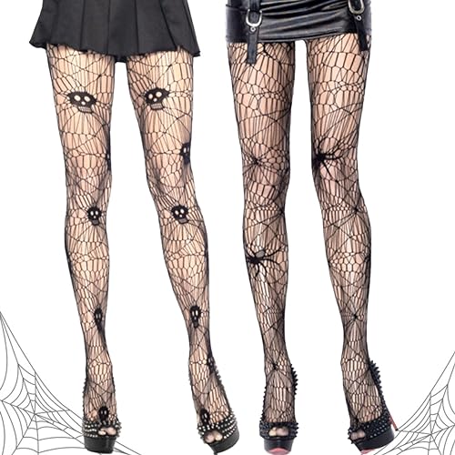 2 Paar Netzstrumpfhose Schwarz Halloween, Hohe Taille Mesh Strumpfhosen Strümpfe, Strumpfhose Spinnennetz Halloween, Schwarz Netzstrumpfhose Strumpfhosen für Halloween Fasching Karneval von LGZIN