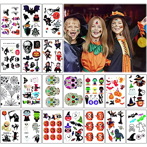 378 PCS Halloween Temporäre Tattoos, Wasserdicht Tattoos Aufkleber, 40 Blatt Halloween Tattoo Kinder, Fledermäuse Kürbis Hexen schädel Spinne, für Halloween Party Gefälligkeiten von LGZIN