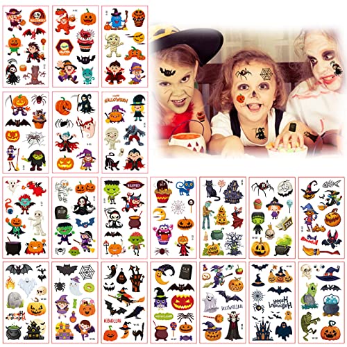 Halloween Temporäre Tattoos, 20 Blätter Halloween Tattoo Kinder, Kürbisse Tattoos, Geister Tattoos, Halloween Tattoo Aufkleber für Halloween Cosplay Geburtstag Karneval Dekorationen von LGZIN