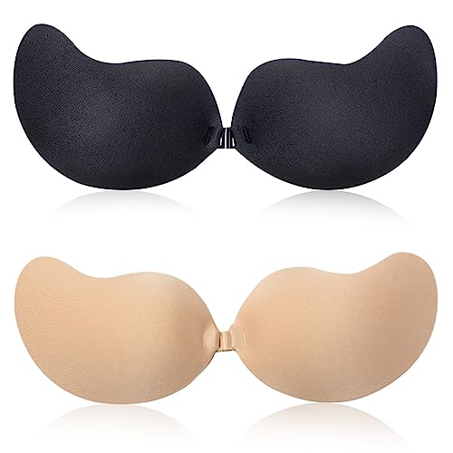 Klebe BH, 2 Stück Silikon Trägerloser BH, Push Up Unsichtbar BH, Hautfreundliche Invisible Bras, Wiederverwendbarer Ohne Träger BH für Abendkleid Hochzeitskleid und Rückenfreie Kleidung von LGZIN