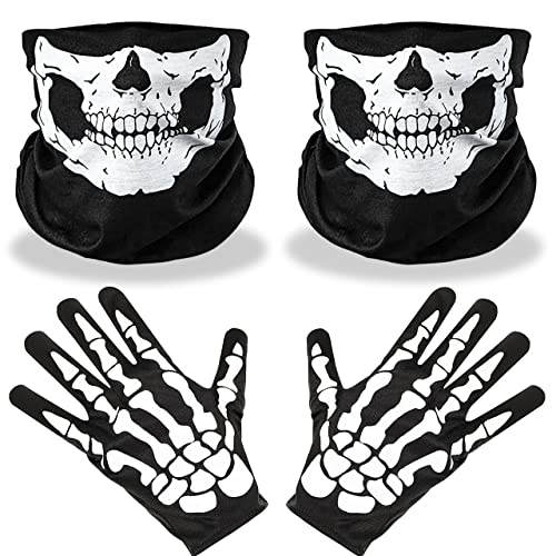 LGZIN Schädel Gesichtsmaske, 2 Stück Skelett Maske mit 1 Paar Skelett Handschuhe, Motorrad Totenkopf Maske, Weiße Skelett Handschuhe Set für Halloween Karneval Cosplay Kostüm, Outdoor Aktivitäten von LGZIN