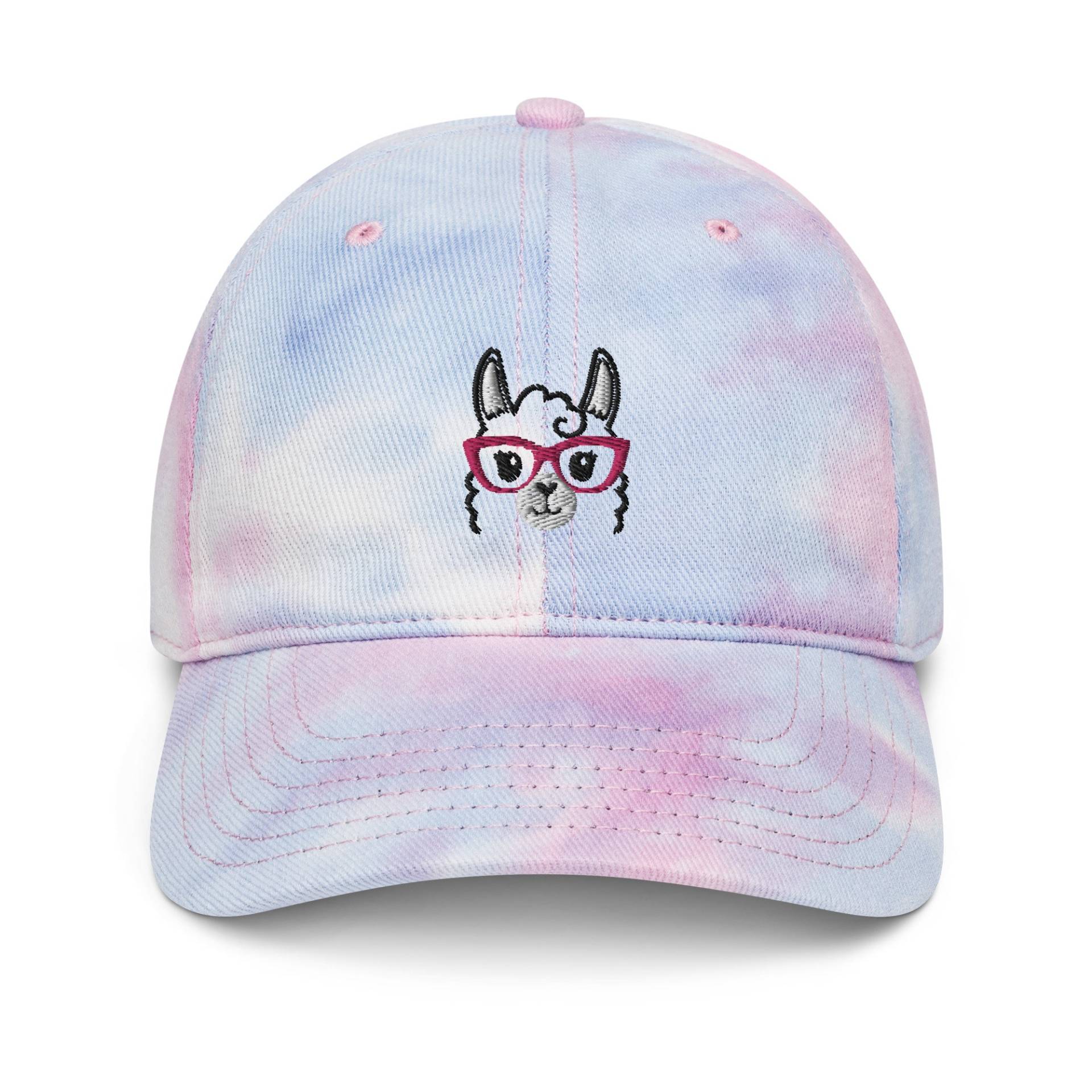 Süße Lama Mütze, Nerdy Brille Bestickte Kawaii Lama, Geschenk Für Damen, Tie Dye Hut von LGglorydesigns