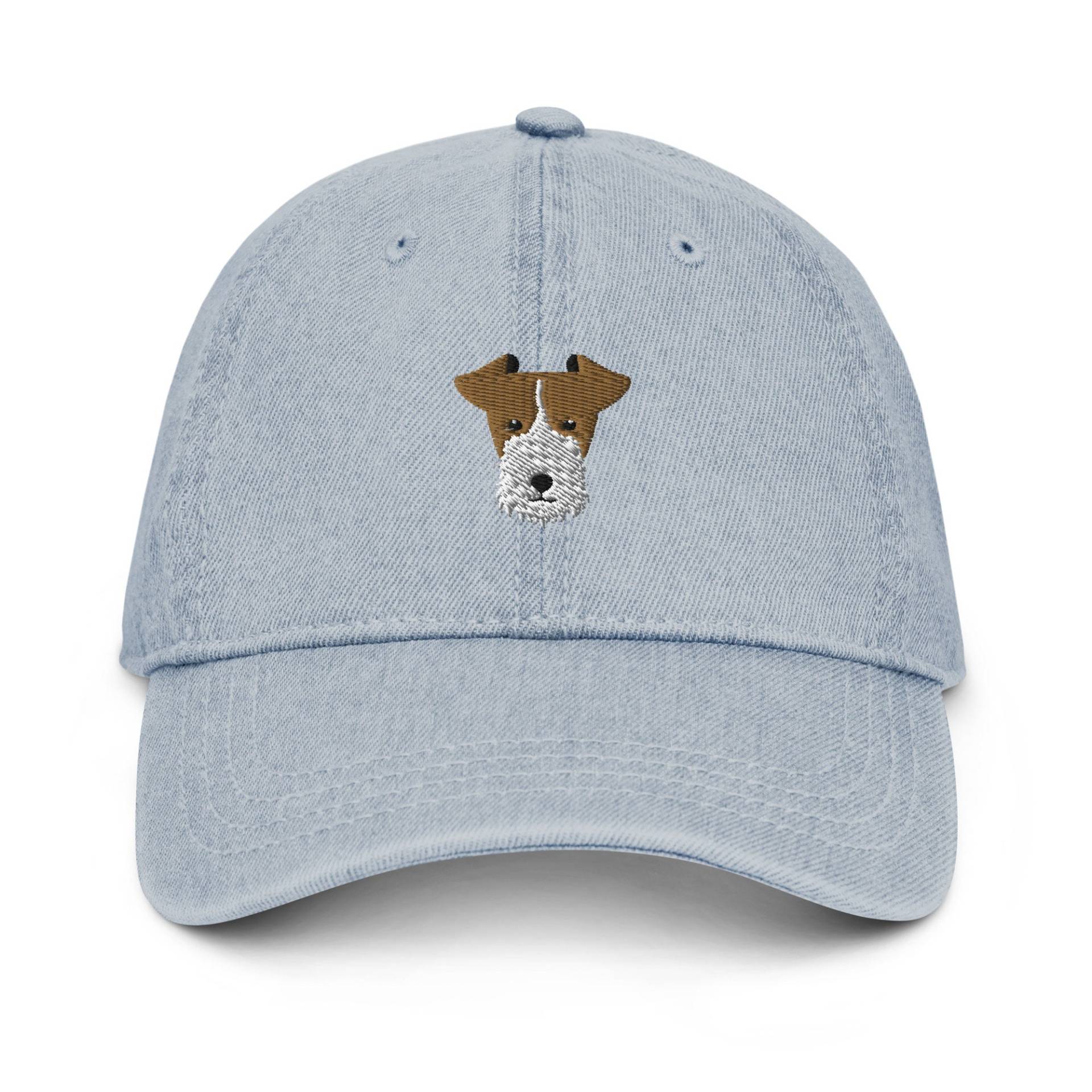 Wire Fox Terrier Mütze, Bestickte Denim Fuchs Geschenk, Unisex Mütze von LGglorydesigns